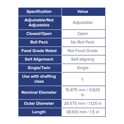 SSU10OPN THOMSON BALL BUSHING<BR>SSU SERIES 5/8" OPEN LINEAR BEARING SELF ALIGNING ADJUSTABLE 620 LBF